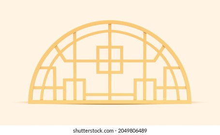 3d Chinese Semicircle Window Tracery Isolated On Yellow Background