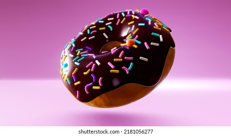 3D Chocolate Donut With Sprinkles