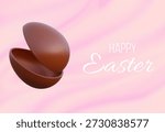 3D Chocolate Easter Egg Halves with Festive Text on Abstract Background