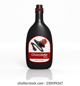 3D Chocolate Syrup Bottle Isolated On White 