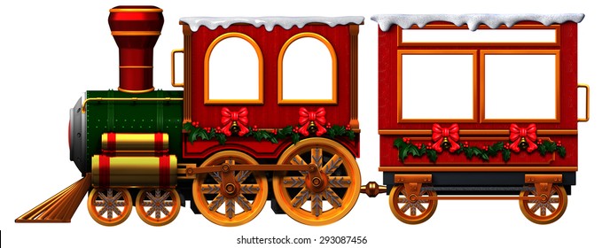 3D Christmas Train locomotive and coach