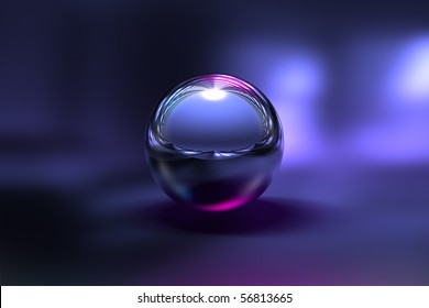 3D Chrome Ball In Purple Background