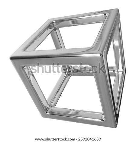 3D Chrome Silver abstract cube shape, futuristic metallic ilustration