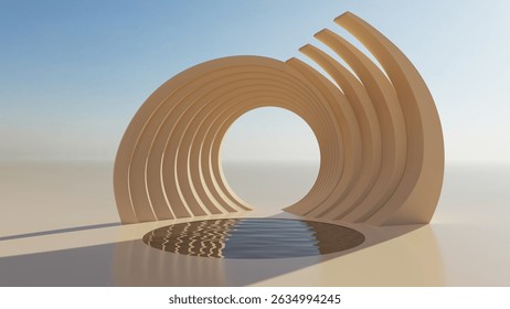 3D Circular Tunnel Structure with Reflective Ground – Abstract Futuristic Installation