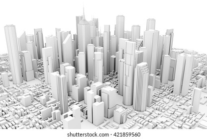 3d City Downtown Isolated On White Background