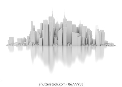 3d city isolated on mirror floor