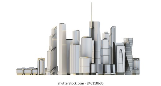 3d City Isolated On White Bacground. 3d Render Image.