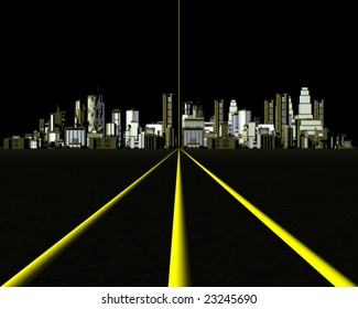 A 3d cityscape design element. Night scene.