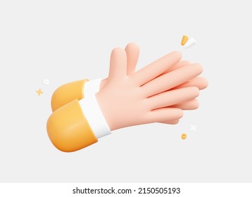 3D Clapping Hands Icon. Character Applauding. Applause Gesture Emoji. Agreement And Success Concept. Business Congratulations. Cartoon Creative Design Isolated On White Background. 3D Rendering