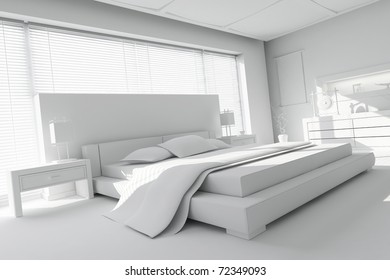 3d Clay Render Of A Modern Bedroom