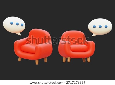 3D Claymorphism Red Sofa with Speech Bubble