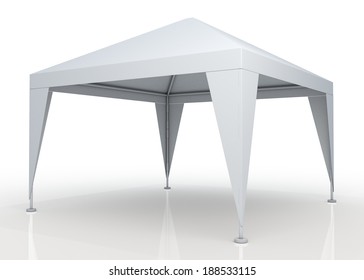 3D clean white canopy, tent for outdoor activity and canvas, pipe structure in isolated background with work paths, clipping paths included