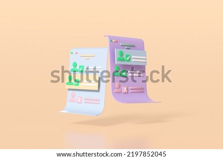3D clipboard and data exchange display, notepad icon, compare accuracy on yellow background. Accurate 3D rendering illustratio