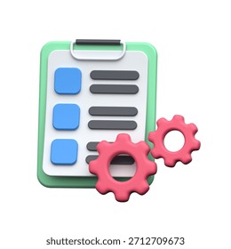 3D clipboard with gears representing task automation and business workflow