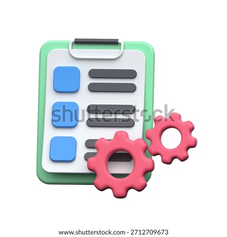 3D clipboard with gears representing task automation and business workflow