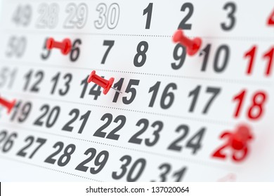 3d closeup render of the calendar with red pins. Soft focus - Powered by Shutterstock