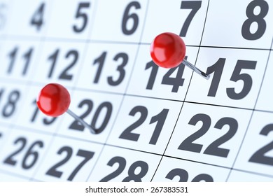 3d closeup render of the calendar with red pins. Soft focus - Powered by Shutterstock