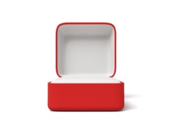 3d Close-up Rendering Of Open Empty Red Ring Box On White Background. Expensive Purchases. Engagement And Marriage.