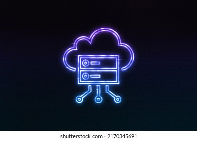 3D Cloud Edge Computing Icon Neon Sign