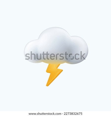 3D cloud with lightning thunder emoji, thundercloud, thunderstorm cloud. Weather, Meteo forecast concept. 3d realistic render icon illustration. Rain weather
