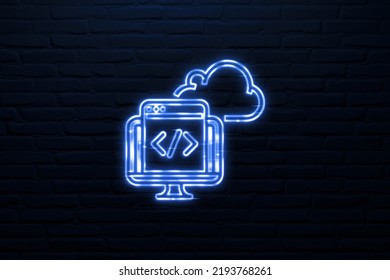 3D Cloud Software Solutions Icon Neon Sign
