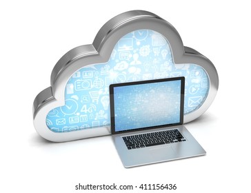 3d cloud symbol and laptop. 3d rendering.