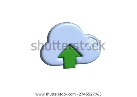 3D Cloud Upload Icon – Data Transfer, Backup and File Storage Symbol Isolated on White