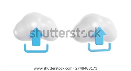 3D cloud upload icon for digital data storage and remote file sharing technology