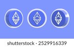 3D coin render. Ethereum ETH cryptocurrency symbol.