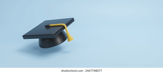 3D College cap, graduation cap, mortar board. Education, degree ceremony concept. Graduation hat and diploma cartoon on background concept of academic achievement. Hat icon. 3D Rendering illustration - Powered by Shutterstock