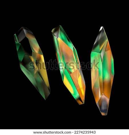 3d color gradient crystal shape, 3d rendering abstract geometric poster design element