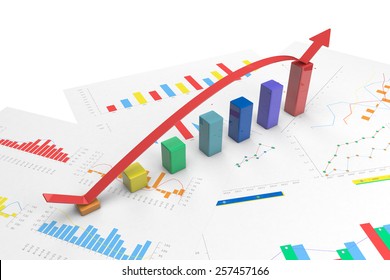 3d Color Graph With Positive Growth Arrow 