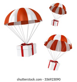 3d Colorful Parachute And Present Box