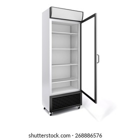 3d Commercial Fridge With Glass Door On White Background