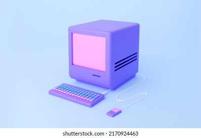 3D computer 90s  3D rendering illustration in cartoon style  In pink   blue tones  