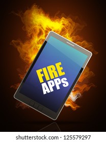 3D computer. digital Tablet pc in Fire. high resolution illustration