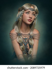 3d computer graphics of a fairy with fantasy jewelry