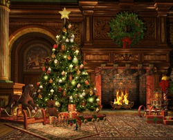3d Computer Graphics Of A Living Room On Christmas Eve