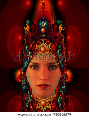 3d computer graphics of a portrait of a lady with an abstract headdress