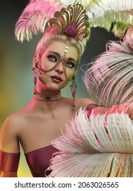 3d Computer Graphics Of A Showgirl With A Feather Headdress 