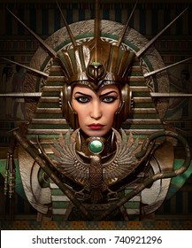 3D Computer Graphics Of A Young Woman With Ancient Egyptian Makeup And Clothing