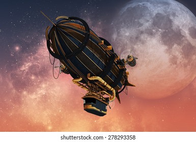 3d Computer Graphics Of A Zeppelin In Steampunk Style