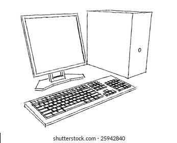 3d Computer Lcd Monitor Keyboard Drawn Stock Illustration 25942849 ...