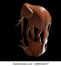 3d computer rendered illustration of a wooden model of an elephant.