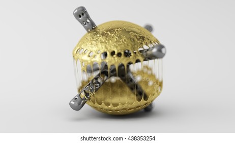 3D Computer rendering illustration of skinned particle objects on capsule white background