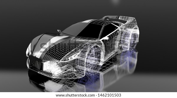 The 3d concept design ,Modern black sports car\
,skeleton,3d\
,render.