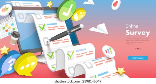 3D  Conceptual Illustration Of Online Survey, Digital Questionnaire Form