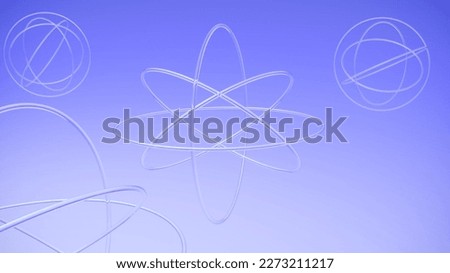 3D conceptual rendering of atom-like molecules, futuristic multiple rotating geometric ring clusters. Abstract topics for science, technology, space, forms, geometry, process, and revolution.
