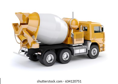 3d Concrete Mixer Truck On White Background