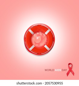 3d Condom With 3d Life Saving Buoy, It's Represent World Aids Day.